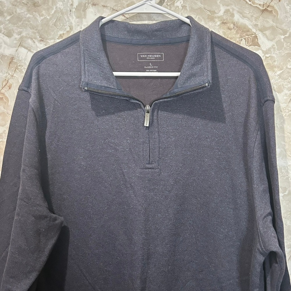 Van‎ Heusen Pullover Sweater Classic Fit 1/4 Zip Long Sleeve Gray L